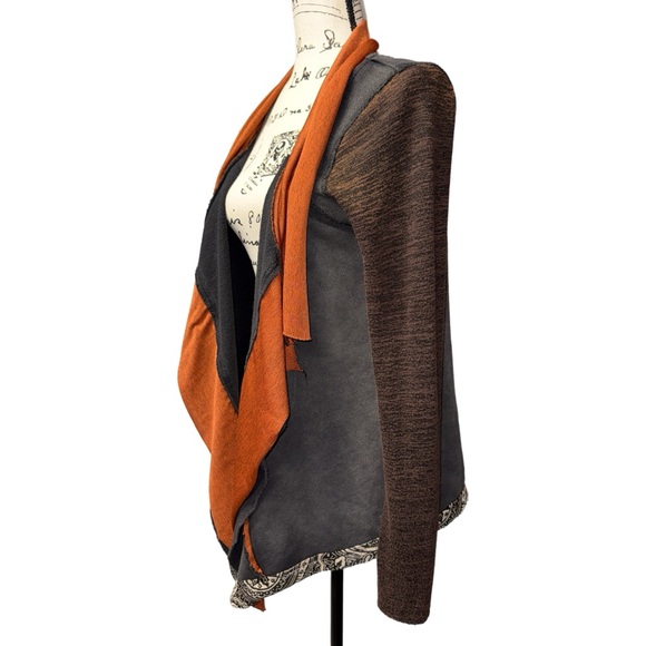 Gimmicks by BKE - Mixed Fabric Boho Cardigan - Brown Layered Open Front - Small - Picture 2 of 8